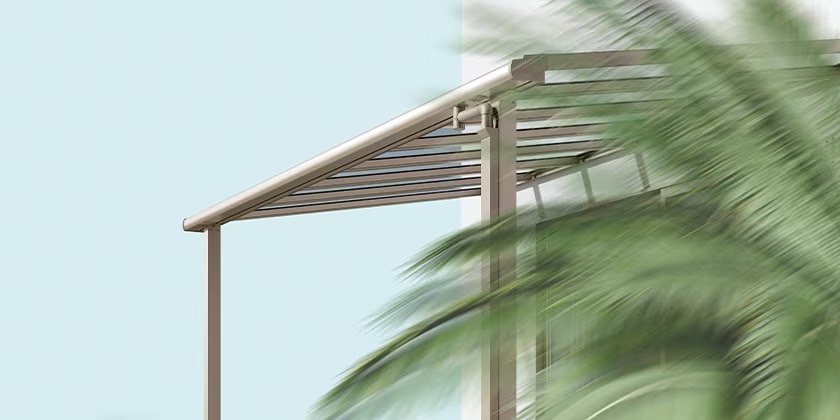 LIXIL　ガーデンスペース　サンルーム　軒下　縁側　　洗濯物　モダン　 おしゃれ　エクステリア　愛知・名古屋の外構専門店パートナーホームのエクステリア　製品一覧　テラスVS　風への比類ない強さ、それは家族の安心・安全のために。|パートナーホーム