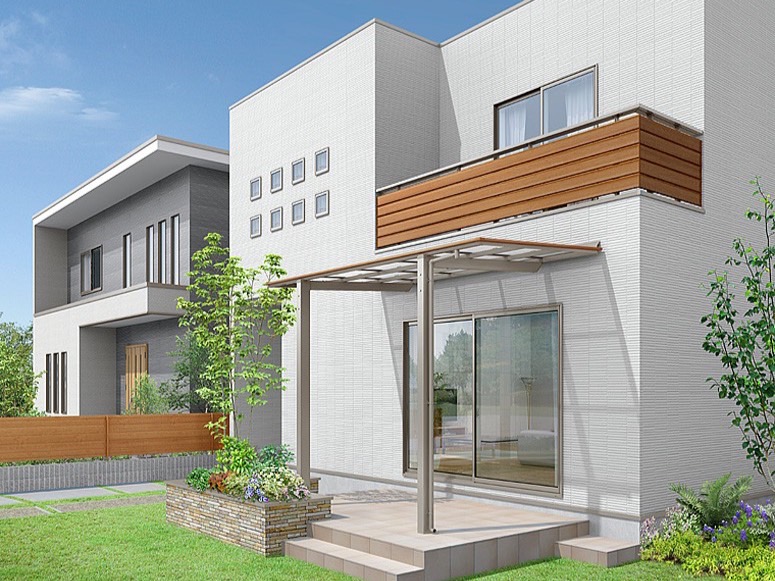 LIXIL　フーゴF テラスタイプ【外構エクステリア商品】|LIXIL　サンルーム　軒下　縁側　洗濯物　モダン　 おしゃれ　エクステリア　愛知・名古屋の外構専門店パートナーホームのエクステリア　製品一覧　フーゴF テラスタイプ　フーゴF テラスタイプ 18-36型 シャイングレー+クリエモカ 屋根材色：クリアマット|パートナーホーム