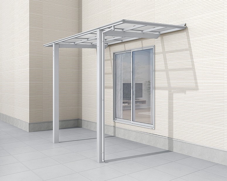 LIXIL　サンルーム　軒下　縁側　洗濯物　モダン　 おしゃれ　エクステリア　愛知・名古屋の外構専門店パートナーホームのエクステリア　製品一覧　フーゴF テラスタイプ　ナチュラルシルバー 18-36型 屋根材色：クリアマット|パートナーホーム