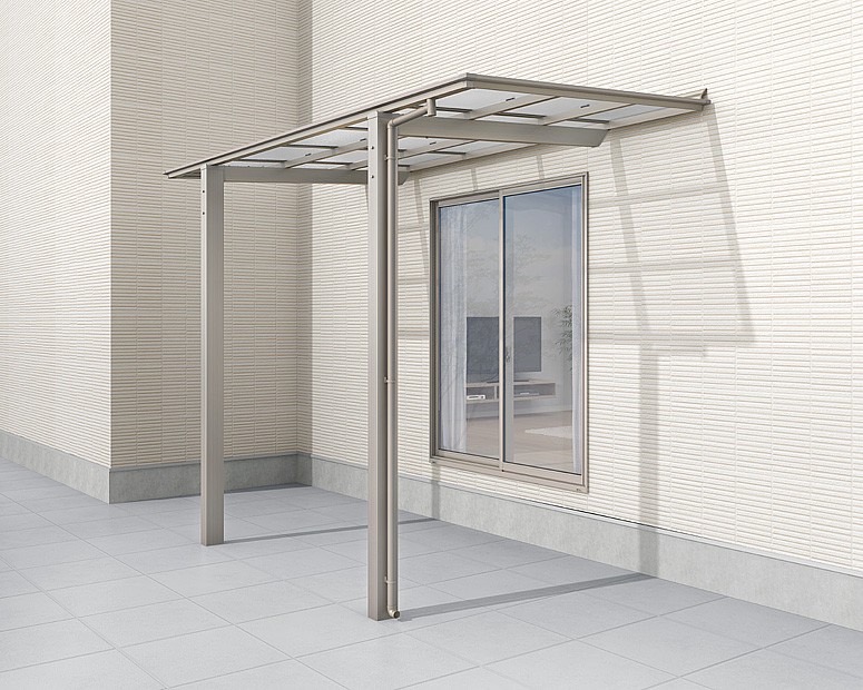 LIXIL　サンルーム　軒下　縁側　洗濯物　モダン　 おしゃれ　エクステリア　愛知・名古屋の外構専門店パートナーホームのエクステリア　製品一覧　フーゴF テラスタイプ　シャイングレー 18-36型 屋根材色：クリアマット|パートナーホーム