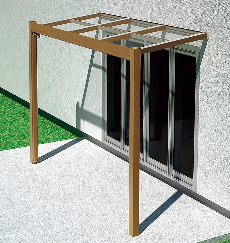 LIXIL　ひさし　軒下　縁側　モダン　 おしゃれ　エクステリア　愛知・名古屋の外構専門店パートナーホームのエクステリア　製品一覧　Gルーフ　テラスタイプ　チェリーウッド|パートナーホーム