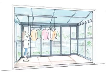 LIXIL　ひさし　軒下　縁側　モダン　 おしゃれ　エクステリア　愛知・名古屋の外構専門店パートナーホームのエクステリア　製品一覧　サニージュ　クランクハンドルで上下に動かせます。|パートナーホーム