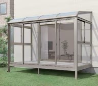 LIXIL　ひさし　軒下　縁側　モダン　 おしゃれ　エクステリア　愛知・名古屋の外構専門店パートナーホームのエクステリア　製品一覧　サニージュ　床納まり 室内と床続きのタイプ。洗濯物干しやリラックススペースに。 一般地域用 600タイプ 積雪地域用 1500タイプ 多積雪地域用 3000タイプ|パートナーホーム