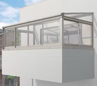 LIXIL　ひさし　軒下　縁側　モダン　 おしゃれ　エクステリア　愛知・名古屋の外構専門店パートナーホームのエクステリア　製品一覧　サニージュ　造り付けバルコニー納まり 造り付けバルコニーを便利な物干しスペースに。 一般地域用 600タイプ 積雪地域用 1500タイプ 多積雪地域用 3000タイプ|パートナーホーム