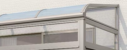 LIXIL　ひさし　軒下　縁側　モダン　 おしゃれ　エクステリア　愛知・名古屋の外構専門店パートナーホームのエクステリア　製品一覧　サニージュ　R型 建物の意匠を引き立てる優しい印象のカーブライン|パートナーホーム