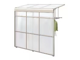 LIXIL　ひさし　軒下　縁側　ガーデンスペース　物置　洗濯　モダン　 おしゃれ　エクステリア　愛知・名古屋の外構専門店パートナーホームのエクステリア　製品一覧　スピーネストックヤード　正面・側面ユニットは、すりガラス調になっており、外部からの気になる視線を遮り、プライバシーを保護します。|パートナーホーム