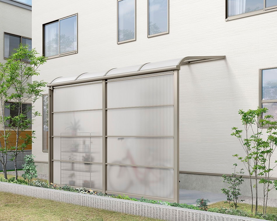 LIXIL　ひさし　軒下　縁側　ガーデンスペース　物置　洗濯　モダン　 おしゃれ　エクステリア　愛知・名古屋の外構専門店パートナーホームのエクステリア　製品一覧　スピーネストックヤードR型　ｽｸﾘｰﾝ仕様600ﾀｲﾌﾟ　2間6尺　ｼｬｲﾝｸﾞﾚｰ|パートナーホーム