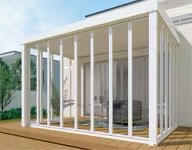 LIXIL　ひさし　軒下　縁側　ガーデンスペース　ガーデンルーム　ワンランク上　モダン　 おしゃれ　エクステリア　愛知・名古屋の外構専門店パートナーホームのエクステリア　製品一覧　ジーマ　昼間は日差しを避けてくつろげる、居心地のいいリビングの延長として。 夜間は内天井に取り付けたライトが、上質なリラクゼーションを演出。 軒のある暮らしが、家にいる楽しみ方を広げてくれます。|パートナーホーム