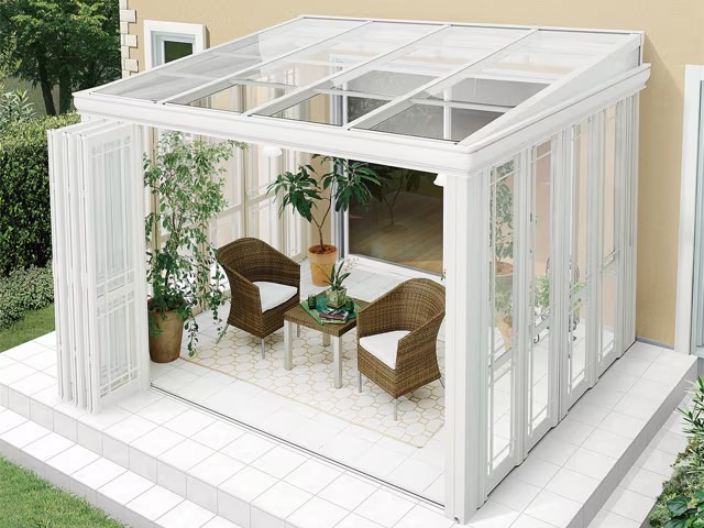 LIXIL　暖蘭物語　仕様【外構エクステリア商品】LIXIL　ひさし　軒下　縁側　ガーデンスペース　ガーデンルーム　ワンランク上　モダン　 おしゃれ　エクステリア　愛知・名古屋の外構専門店パートナーホームのエクステリア　製品一覧　暖蘭物語　|パートナーホーム