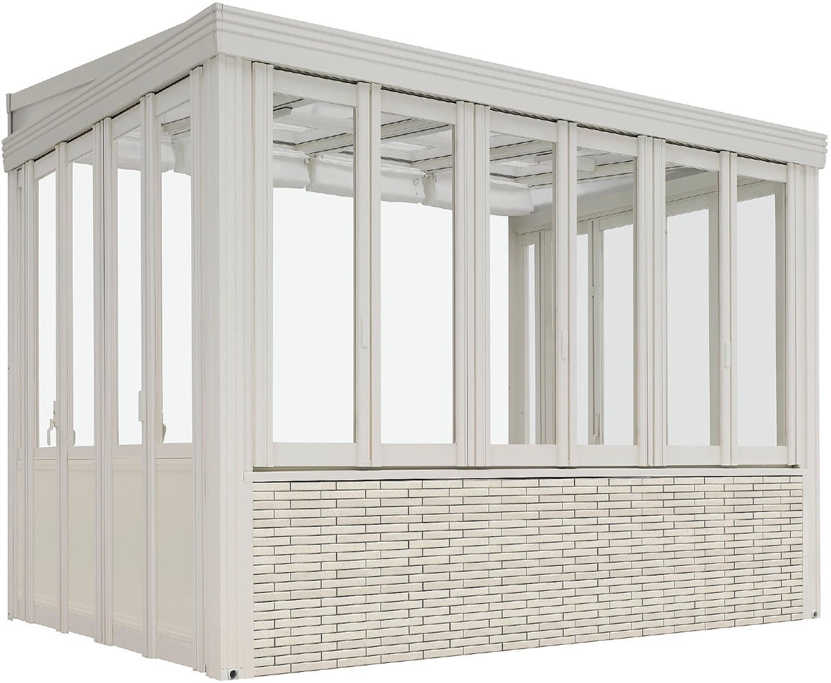 LIXIL　ひさし　軒下　縁側　ガーデンスペース　ガーデンルーム　ワンランク上　モダン　 おしゃれ　エクステリア　愛知・名古屋の外構専門店パートナーホームのエクステリア　製品一覧　暖蘭物語　腰壁タイプ　Bタイプ　前面腰壁 +デザインパネル仕様|パートナーホーム