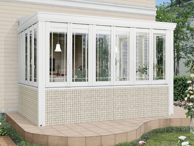 LIXIL　暖蘭物語　腰壁タイプ　スタイルA・B【外構エクステリア商品】LIXIL　ひさし　軒下　縁側　ガーデンスペース　ガーデンルーム　ワンランク上　モダン　 おしゃれ　エクステリア　愛知・名古屋の外構専門店パートナーホームのエクステリア　製品一覧　暖蘭物語　腰壁タイプ　施工イメージ　|パートナーホーム