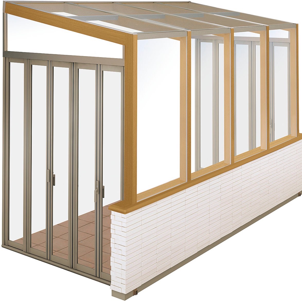 LIXIL　ひさし　軒下　縁側　ガーデンスペース　ガーデンルーム　ワンランク上　モダン　 おしゃれ　エクステリア　愛知・名古屋の外構専門店パートナーホームのエクステリア　製品一覧　ココマ　ガーデンルームタイプ　ガーデンルーム腰壁タイプ（乾式工法）|パートナーホーム