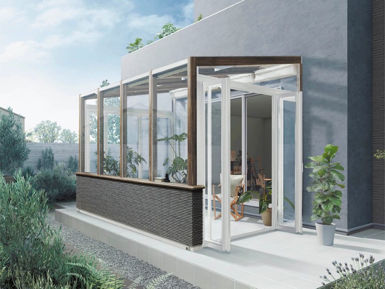 LIXIL　ココマ　ガーデンルームタイプ【外構エクステリア商品】LIXIL　ひさし　軒下　縁側　ガーデンスペース　ガーデンルーム　ワンランク上　モダン　 おしゃれ　エクステリア　愛知・名古屋の外構専門店パートナーホームのエクステリア　製品一覧　ココマ　ガーデンルームタイプ　|パートナーホーム