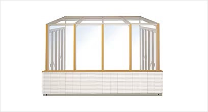 LIXIL　ひさし　軒下　縁側　ガーデンスペース　ガーデンルーム　ワンランク上　モダン　 おしゃれ　エクステリア　愛知・名古屋の外構専門店パートナーホームのエクステリア　製品一覧　ココマ　ガーデンルームL字腰壁タイプ　|パートナーホーム