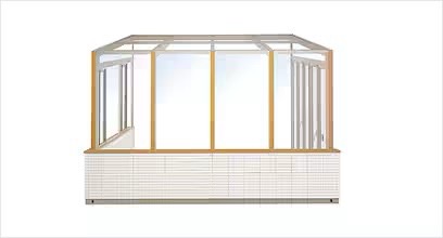 LIXIL　ひさし　軒下　縁側　ガーデンスペース　ガーデンルーム　ワンランク上　モダン　 おしゃれ　エクステリア　愛知・名古屋の外構専門店パートナーホームのエクステリア　製品一覧　ココマ　ガーデンルームL字腰壁タイプ　|パートナーホーム