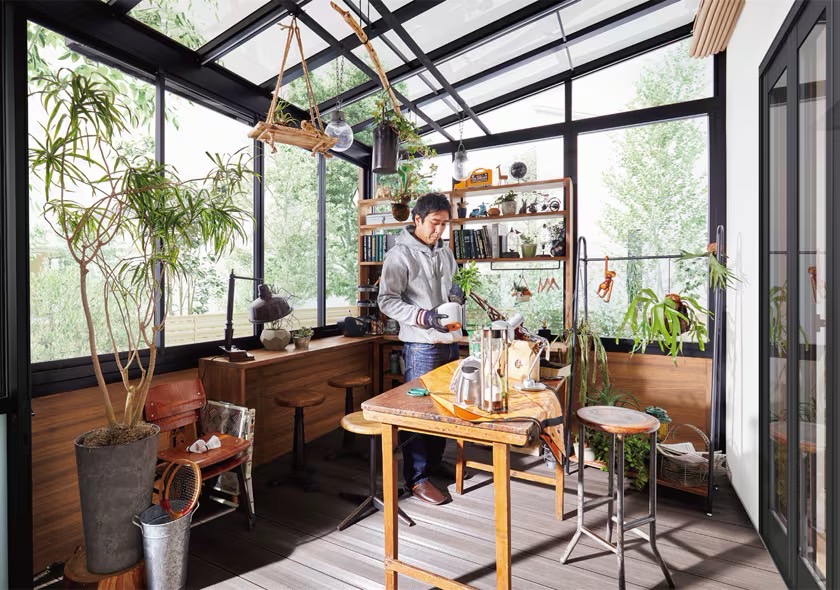 LIXIL　ひさし　軒下　縁側　ガーデンスペース　ガーデンルーム　ワンランク上　モダン　 おしゃれ　エクステリア　愛知・名古屋の外構専門店パートナーホームのエクステリア　製品一覧　ガーデンルームGF　PLAN02|パートナーホーム