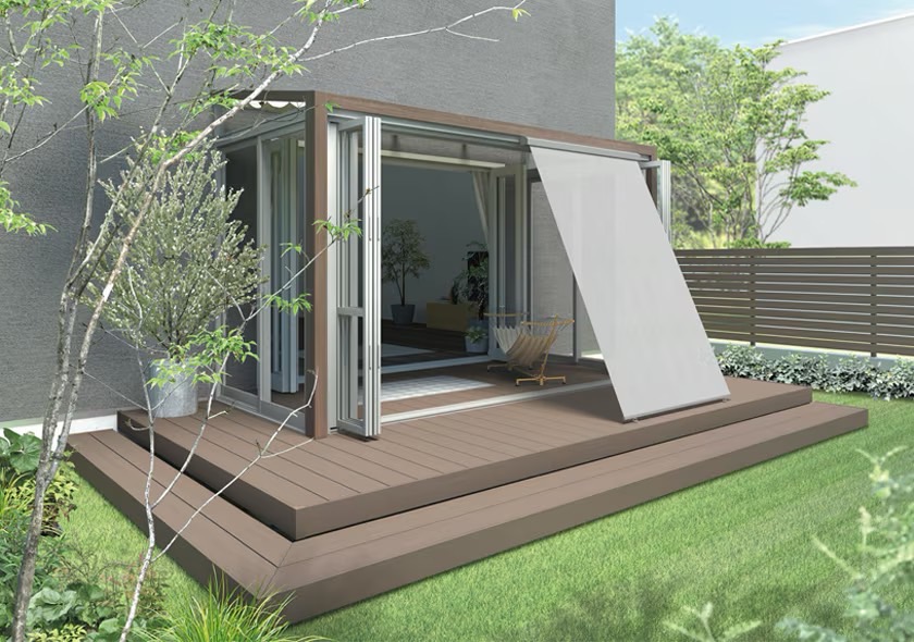 LIXIL　ひさし　軒下　縁側　ガーデンスペース　ガーデンルーム　ワンランク上　モダン　 おしゃれ　エクステリア　愛知・名古屋の外構専門店パートナーホームのエクステリア　製品一覧　ガーデンルームGF　PLAN05|パートナーホーム