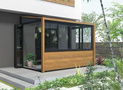 LIXIL　ひさし　軒下　縁側　ガーデンスペース　ガーデンルーム　ワンランク上　モダン　 おしゃれ　エクステリア　愛知・名古屋の外構専門店パートナーホームのエクステリア　製品一覧　ガーデンルームGF　こだわりのディテール 精緻な製品づくりを支える職人の技|パートナーホーム