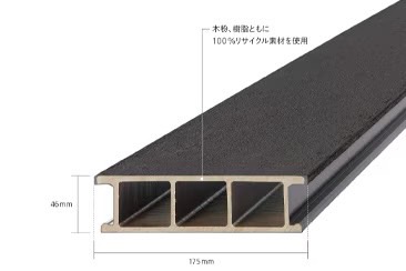 LIXIL　ガーデンスペース　ウッドデッキ　タイルデッキ　モダン　おしゃれ　エクステリア　愛知・名古屋の外構専門店パートナーホームのエクステリア　製品一覧　デッキDS　 デッキDSは、100%リサイクル素材の木粉と樹脂でつくられています。さらに、シックハウス症候群の原因となるトルエン、キシレンなどの有機溶剤や、ホルムアルデヒドを含む素材は使用していません。人もペットも安心のデッキ材です。 ※製法上、縦リブが若干曲がっている場合がありますが、外径寸法・強度・部品の取付には問題ありません。 ※商品の色は画像の性質上、実物と多少異なることがあります。 ※部材ごとに色の濃淡は異なります。並べ方や陽の当たり方により見え方も異なります。|パートナーホーム