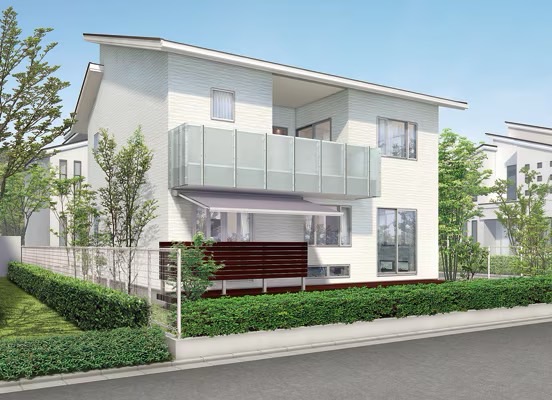 LIXIL　ガーデンスペース　ウッドデッキ　タイルデッキ　モダン　おしゃれ　エクステリア　愛知・名古屋の外構専門店パートナーホームのエクステリア　製品一覧　樹ら楽ステージ　シンプルで洗練されたイメージの住宅に。落ち着いた色合いのデッキとデザイナーズパーツを利用したフェンスで、スタイリッシュな印象が際立ちます。|パートナーホーム