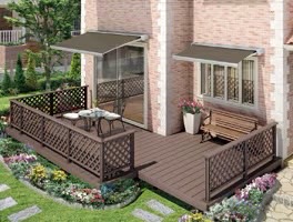 LIXIL　ガーデンスペース　ウッドデッキ　タイルデッキ　モダン　おしゃれ　エクステリア　愛知・名古屋の外構専門店パートナーホームのエクステリア　製品一覧　樹ら楽ステージ　オーソドックスな雰囲気の住宅に。いつまでも飽きのこないデッキフェンスは温もり感あふれる癒やしの空間を演出します。|パートナーホーム