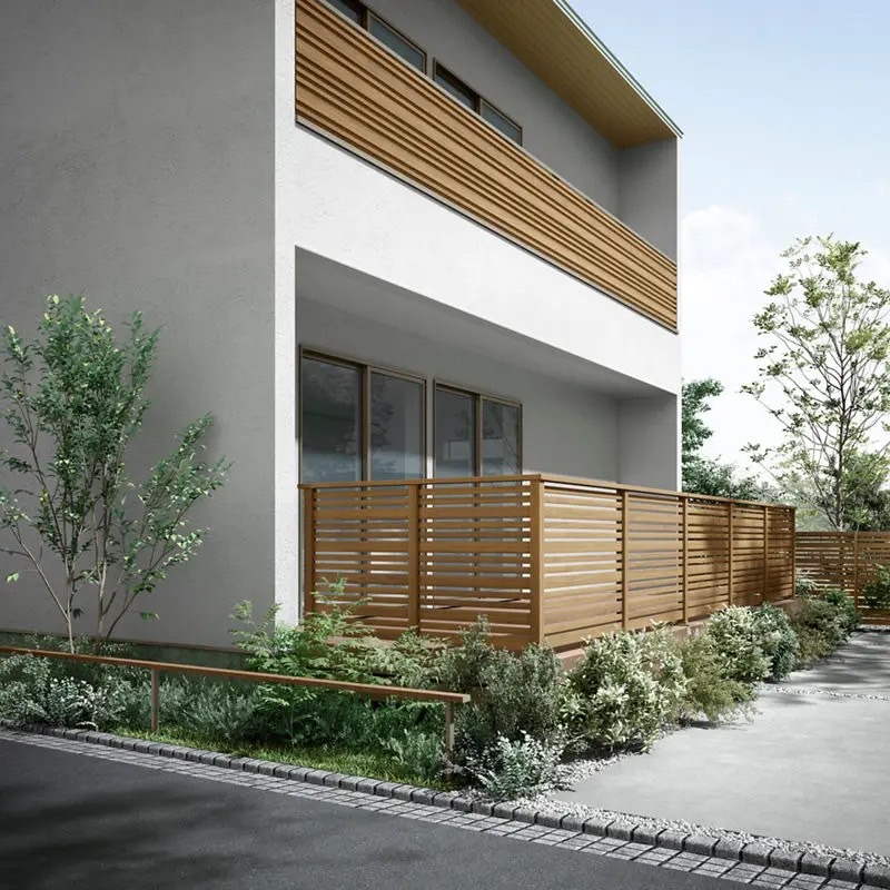 LIXIL　ガーデンスペース　ウッドデッキ　モダン　おしゃれ　エクステリア　愛知・名古屋の外構専門店パートナーホームのエクステリア　製品一覧　デッキフェンス（アルミ仕様）　P02型（ランダム横格子）|パートナーホーム