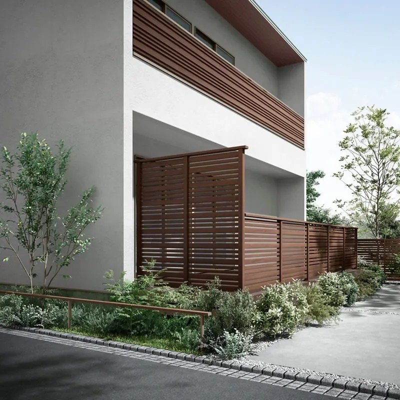 LIXIL　ガーデンスペース　ウッドデッキ　モダン　おしゃれ　エクステリア　愛知・名古屋の外構専門店パートナーホームのエクステリア　製品一覧　デッキフェンス（アルミ仕様）　P02型（ランダム横格子）|パートナーホーム