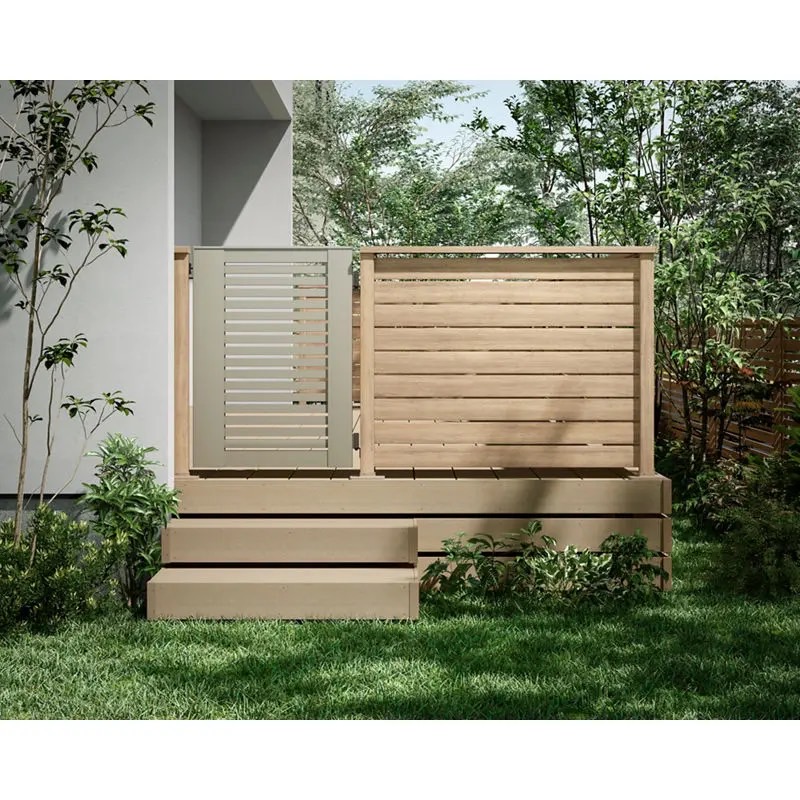 LIXIL　ガーデンスペース　ウッドデッキ　モダン　おしゃれ　エクステリア　愛知・名古屋の外構専門店パートナーホームのエクステリア　製品一覧　デッキフェンス 開き戸（アルミ仕様）　デッキフェンス（アルミ仕様）ＰＯ１型 Ｔ－１０ オーク 開き戸（アルミ仕様） Ｈ０１型 シャイングレー|パートナーホーム