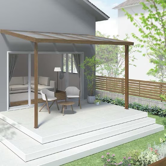 LIXIL　軒　ウッドデッキ　モダン　おしゃれ　エクステリア　愛知・名古屋の外構専門店パートナーホームのエクステリア　製品一覧　タイルデッキ　 限られた空間を有効利用するハーフステップ。メインデッキが大きく使えます。|パートナーホーム