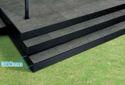 LIXIL　軒　ウッドデッキ　モダン　おしゃれ　エクステリア　愛知・名古屋の外構専門店パートナーホームのエクステリア　製品一覧　タイルデッキ　ハーフステップ 狭小地への設置にも対応する300mm幅のステップです。|パートナーホーム