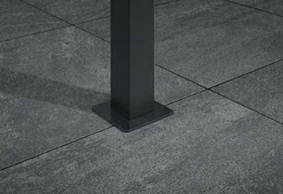 LIXIL　軒　ウッドデッキ　モダン　おしゃれ　エクステリア　愛知・名古屋の外構専門店パートナーホームのエクステリア　製品一覧　タイルデッキ　テラス柱カバー デッキ下まで通したテラス・独立オーニング柱の切り欠き部をカバーできます。|パートナーホーム