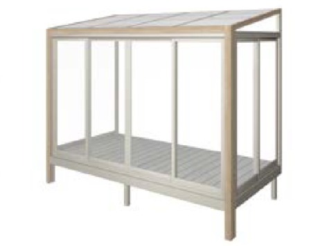 LIXIL　ひさし　軒下　縁側　ガーデンスペース　ガーデンルーム　ワンランク上　モダン　 おしゃれ　エクステリア　愛知・名古屋の外構専門店パートナーホームのエクステリア　製品一覧　ガーデンルームGF　インナーデッキ仕様 ガーデンルームの内部にだけ 人工木デッキ「樹ら楽ステー ジ」、「樹ら楽ステージ 木彫」を敷いた仕様。タイルデッキも選択可能です。狭小敷地におすすめします。|パートナーホーム