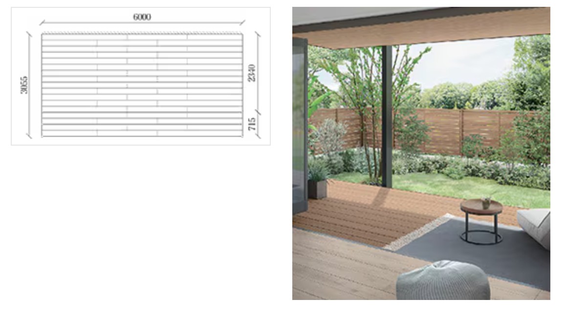 LIXIL　ガーデンスペース　ウッドデッキ　タイルデッキ　モダン　おしゃれ　エクステリア　愛知・名古屋の外構専門店パートナーホームのエクステリア　製品一覧　デッキDC　PLAN カラー：クリエラスクR 仕様：束柱B／標準束柱／多段幕板|パートナーホーム