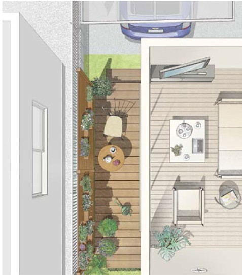 LIXIL　ガーデンスペース　ウッドデッキ　タイルデッキ　モダン　おしゃれ　エクステリア　愛知・名古屋の外構専門店パートナーホームのエクステリア　製品一覧　レストステージ　家屋を囲む狭い敷地は、外からの視線も気になり、大きな物を雨ざらしで置いておくくらいしか活用されていない場合がほとんど。そんな場所にも、レストステージとデザイナーズパーツ板張りを使用したスクリーンを組み合わせれば、家にいながらいつでも外の空気にふれられる、現代風の縁側空間が生まれます。草花を愛でたり、のんびりと食事やお茶を楽しんだり。そこは誰の視線を気にせず、ゆったり過ごせるプライベートスペースです。|パートナーホーム