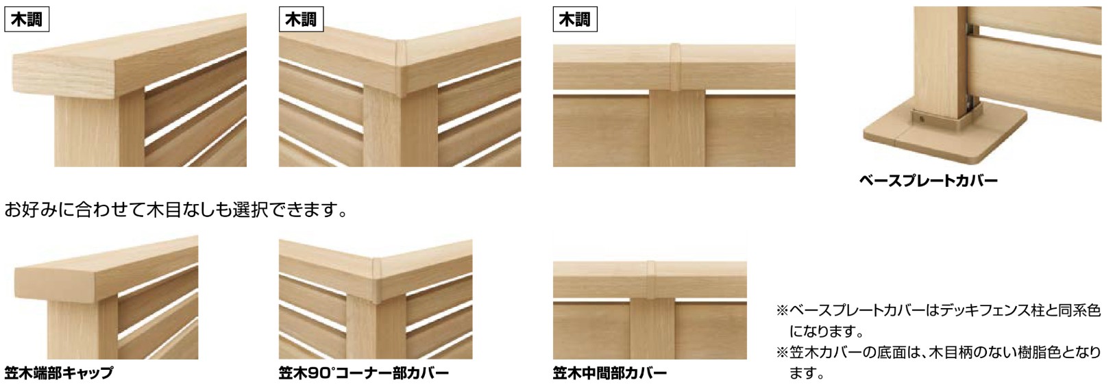 LIXIL　ガーデンスペース　ウッドデッキ　モダン　おしゃれ　エクステリア　愛知・名古屋の外構専門店パートナーホームのエクステリア　製品一覧　デッキフェンス（アルミ仕様）　キャップ類にまで優しい曲線を施し、一体感を演出 木目有りにすることでデッキフェンス全体により統一感が生まれます。|パートナーホーム