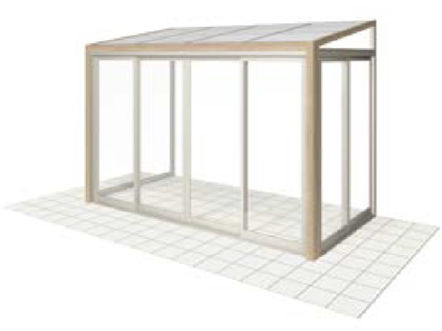 LIXIL　ひさし　軒下　縁側　ガーデンスペース　ガーデンルーム　ワンランク上　モダン　 おしゃれ　エクステリア　愛知・名古屋の外構専門店パートナーホームのエクステリア　製品一覧　ガーデンルームGF　土間仕様 ガーデンルームの内・外にタイルを敷いた仕様。LIXILのタイルもしくは市販のタイルからお選びください。|パートナーホーム