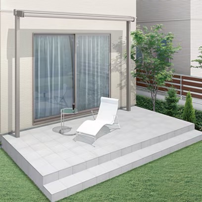 LIXIL　軒　ウッドデッキ　モダン　おしゃれ　エクステリア　愛知・名古屋の外構専門店パートナーホームのエクステリア　製品一覧　彩風C型　収納時|パートナーホーム