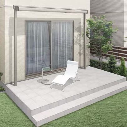 LIXIL　軒　ウッドデッキ　モダン　おしゃれ　エクステリア　愛知・名古屋の外構専門店パートナーホームのエクステリア　製品一覧　彩風　S型　収納時|パートナーホーム