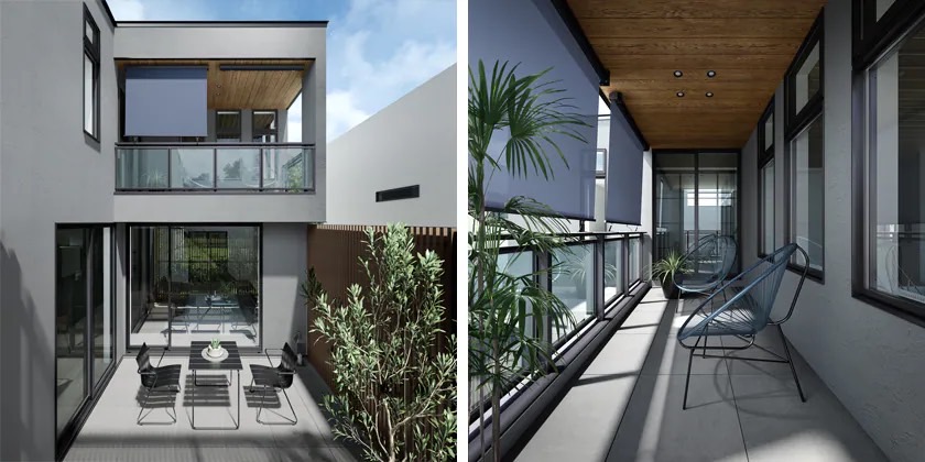 LIXIL　モダン　おしゃれ　エクステリア　愛知・名古屋の外構専門店パートナーホームのエクステリア　製品一覧　スタイルシェード　INDIVITY STYLE（インディヴィティスタイル） 住む人のこだわりが際立つ、味わい深いスタイル。デニムのラフさをイメージしたヘリンボーンパターンのブルーと、木立をイメージしたグリーンが個性的な外観を演出します。|パートナーホーム