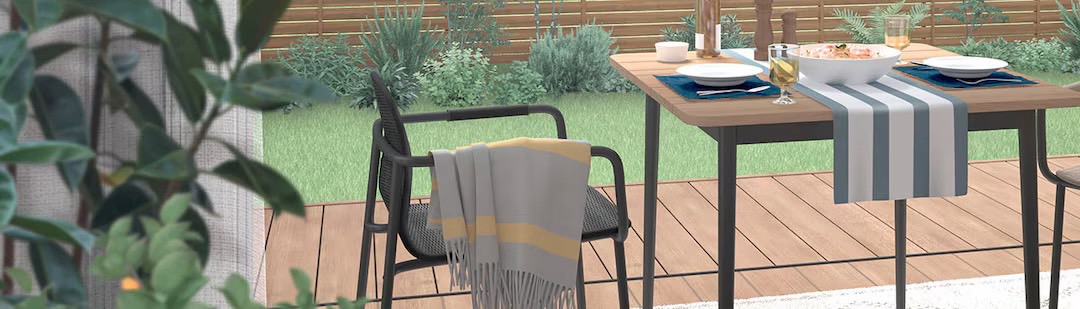 LIXIL　モダン　おしゃれ　エクステリア　愛知・名古屋の外構専門店パートナーホームのエクステリア　製品一覧　ガーデンファニチャー　TYPE 011　ラタン素材とデザインの妙 洗練されたスマートな佇まい TYPE 011 スリムなラタンとフレームが生む ラグジュアリーな装い。 素材の温かみとモダンデザインの 組み合わせが粋なダイニングセット。|パートナーホーム