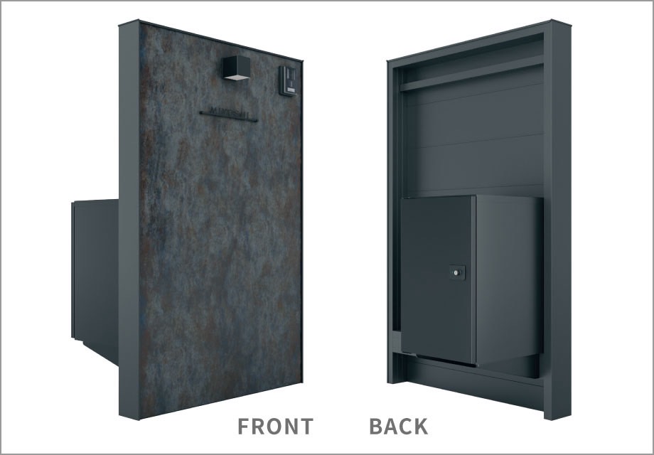 －3型（大判タイル）－　三協アルミ　モダン　おしゃれ　エクステリア　愛知・名古屋の外構専門店パートナーホームのエクステリア　製品一覧　X.スタイル（クロス.スタイル）　門袖　ウォール ※写真は背面に宅配ボックス（フレムス Light S型）を取り付けた場合|パートナーホーム