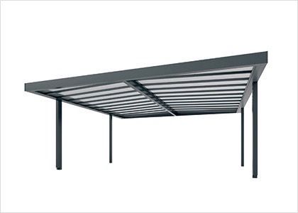 三協アルミ　モダン　おしゃれ　エクステリア　愛知・名古屋の外構専門店パートナーホームのエクステリア　製品一覧　X.スタイル（クロス.スタイル）　カーポート　シンプルなフラット屋根。 形材屋根枠と木調屋根枠の2種類から選べます。|パートナーホーム