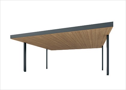 三協アルミ　モダン　おしゃれ　エクステリア　愛知・名古屋の外構専門店パートナーホームのエクステリア　製品一覧　X.スタイル（クロス.スタイル）　カーポート　屋根内側に木調の天井材を設置。 形材色と木調色の2種類から選べます。|パートナーホーム