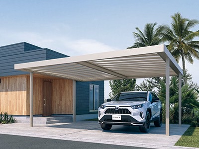三協アルミ　X.スタイル　カーポート　バリエーション【外構エクステリア商品】|三協アルミ　モダン　おしゃれ　エクステリア　愛知・名古屋の外構専門店パートナーホームのエクステリア　製品一覧　X.スタイル（クロス.スタイル）　カーポート　梁がないすっきりとした構造とフラットデザインが住宅外構とマッチします。|パートナーホーム