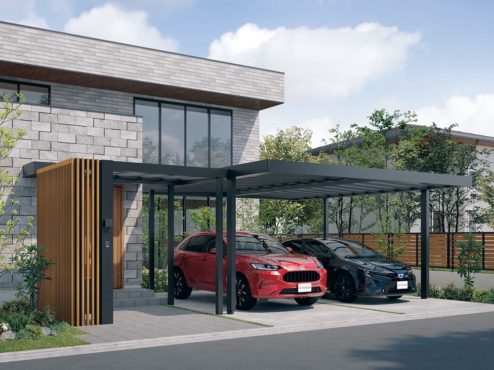 三協アルミ　X.スタイル　カーポート　仕様【外構エクステリア商品】|サムネイル　三協アルミ　モダン　おしゃれ　エクステリア　愛知・名古屋の外構専門店パートナーホームのエクステリア　製品一覧　X.スタイル（クロス.スタイル）　カーポート　|パートナーホーム