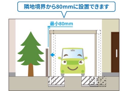 三協アルミ　モダン　おしゃれ　エクステリア　愛知・名古屋の外構専門店パートナーホームのエクステリア　製品一覧　X.スタイル（クロス.スタイル）　カーポート　偏芯基礎対応 カースペースに余裕がない場合でも偏芯基礎で対応できます。|パートナーホーム