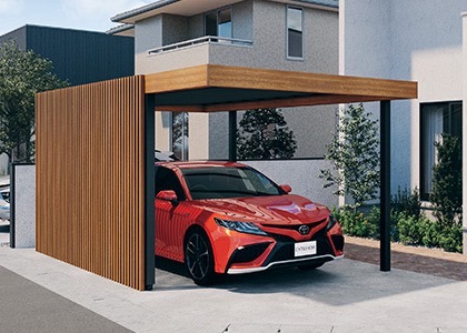 三協アルミ　モダン　おしゃれ　エクステリア　愛知・名古屋の外構専門店パートナーホームのエクステリア　製品一覧　X.スタイル（クロス.スタイル）　カーポート　デザイン格子 フレームの前面や桁下に取り付け可能なデザイン格子|パートナーホーム