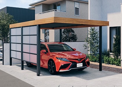 三協アルミ　モダン　おしゃれ　エクステリア　愛知・名古屋の外構専門店パートナーホームのエクステリア　製品一覧　X.スタイル（クロス.スタイル）　カーポート　スクリーンユニット カーポートの側面と奥面に取り付けるスクリーンユニット（1型～4型のみ対応）|パートナーホーム