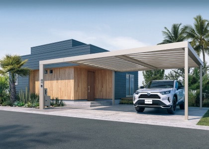 三協アルミ　モダン　おしゃれ　エクステリア　愛知・名古屋の外構専門店パートナーホームのエクステリア　製品一覧　X.スタイル（クロス.スタイル）　カーポート　機能ユニット フレームの前面や桁下に取り付け可能な機能ユニット|パートナーホーム