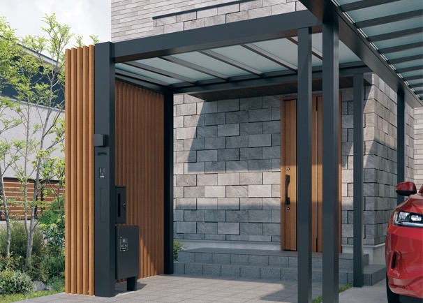 三協アルミ　モダン　おしゃれ　エクステリア　愛知・名古屋の外構専門店パートナーホームのエクステリア　製品一覧　X.スタイル（クロス.スタイル）　マルチルーフ　梁がないすっきりとした構造とフラットデザインが住宅外構とマッチします。|パートナーホーム